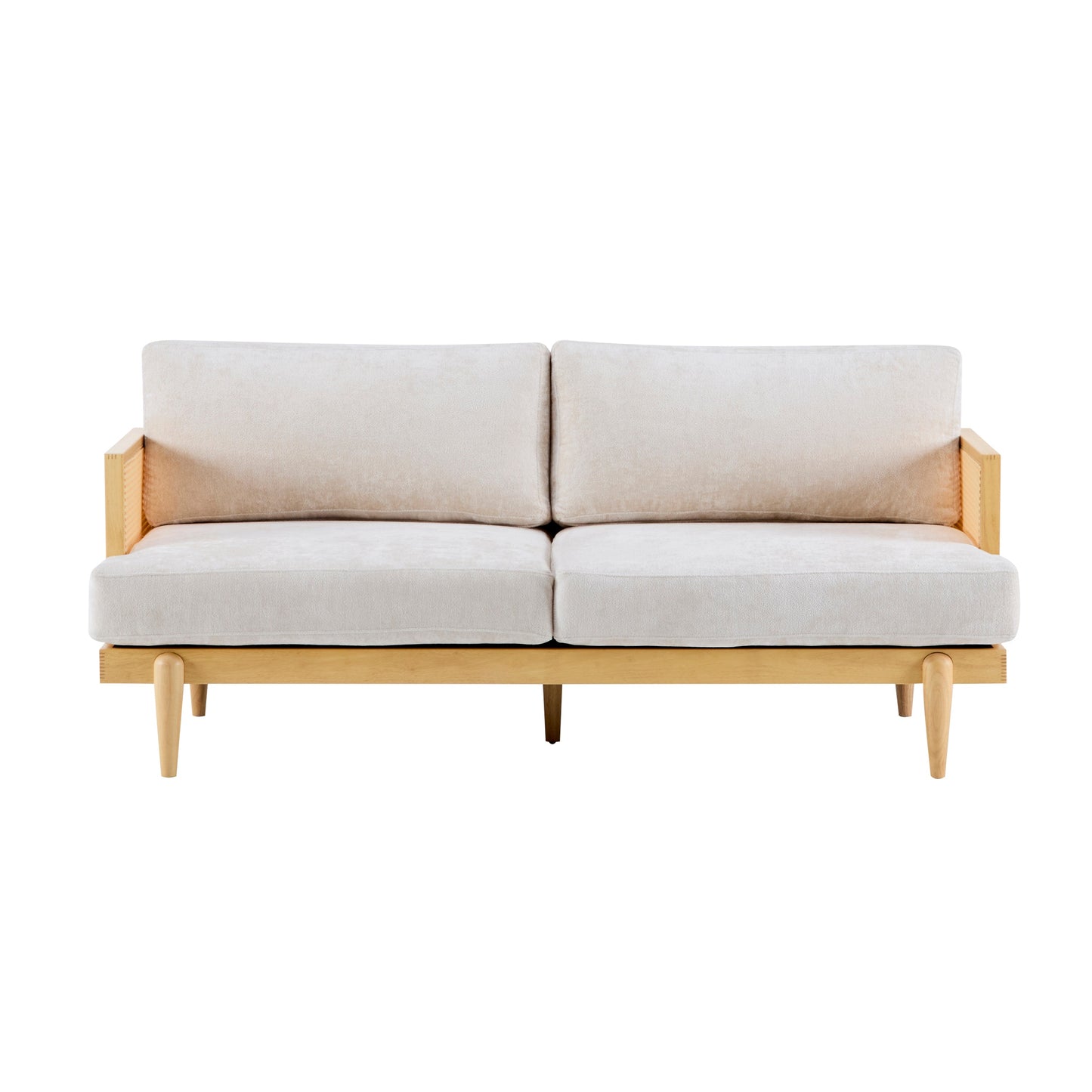 Emir 72" Square Arm 3-Seater Boucle Sofa with Cane Rattan and Wooden Frame