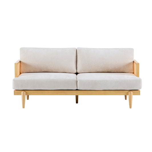 Emir 72" Square Arm 3-Seater Boucle Sofa with Cane Rattan and Wooden Frame