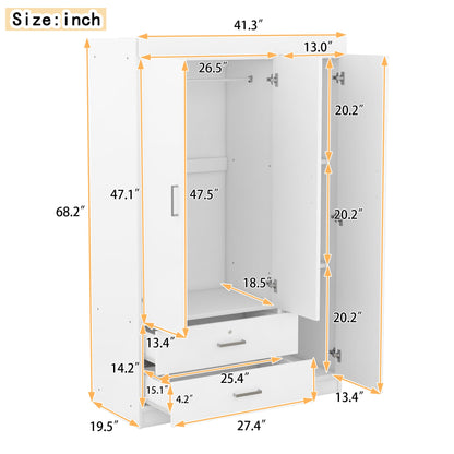 3-Door Mirror Wardrobe with Shelves, White