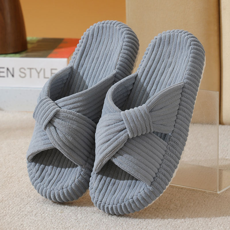 Womens Cross-pattern Corduroy Cotton Slippers