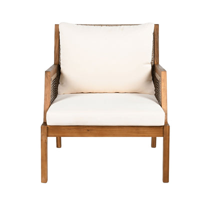 Acacia Wood Patio Furniture Club Chair, Outdoor Wicker Armchair