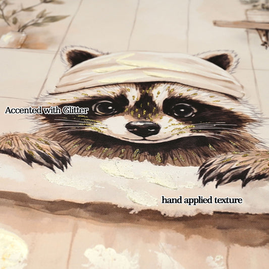 Raccoon Bathroom Canvas Wall Art, Framed - Black / Ivory