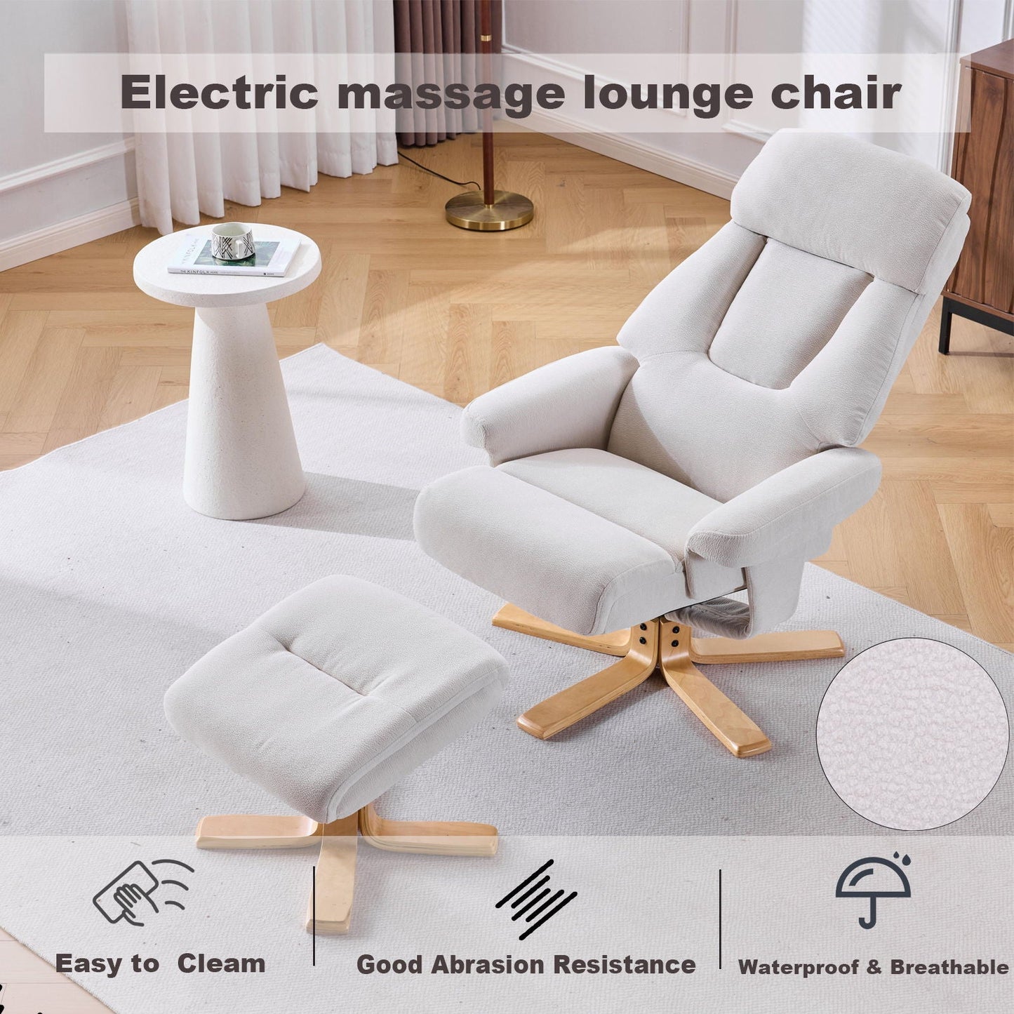 Upholstered Heated Massage 360° Swivel Accent Chair With Ottoman