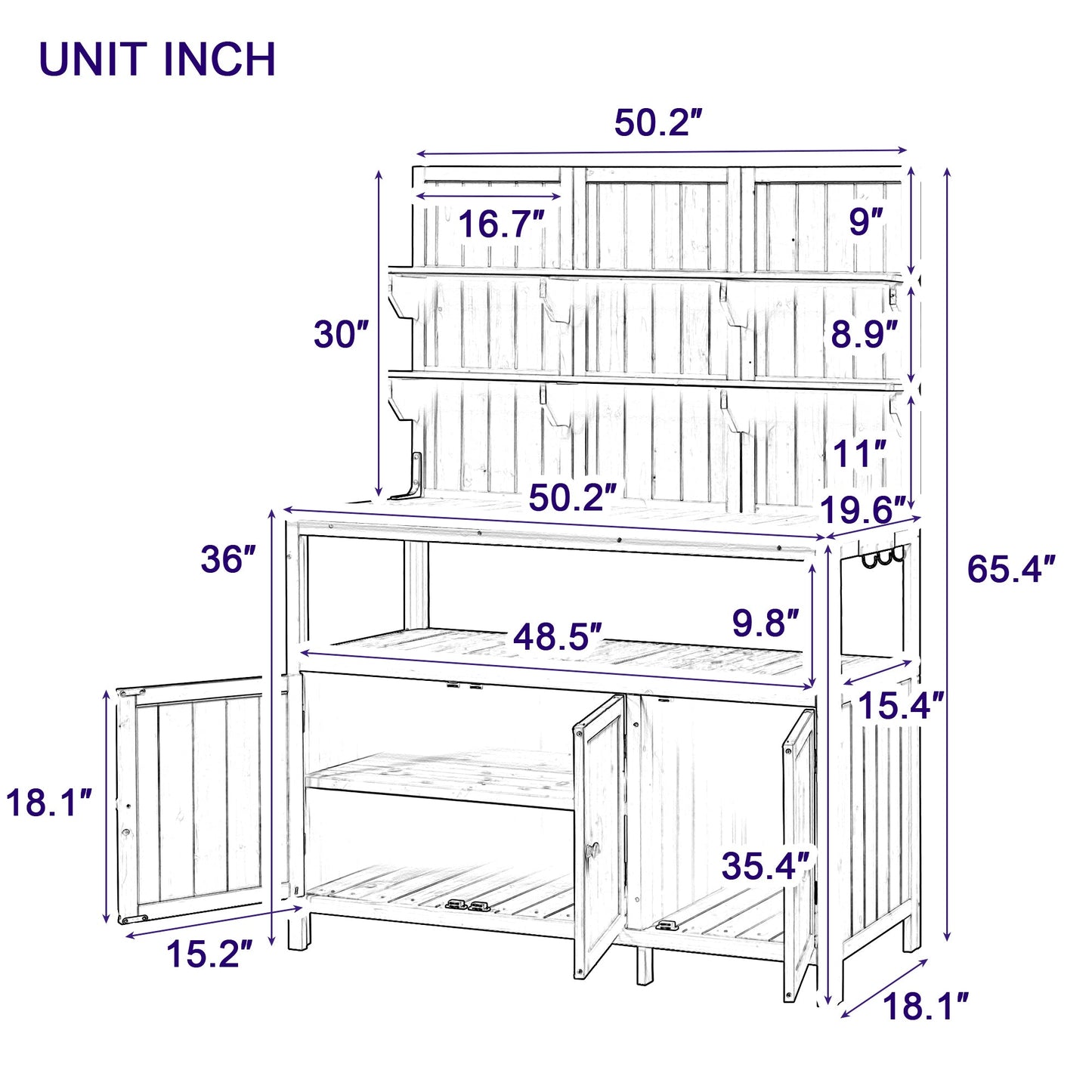 TOPMAX Potting Bench with Hutch, 50.2' Solid Fir Wood Garden Workstation