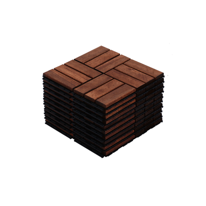 Acacia Wood Interlocking Deck Tiles - Checker Pattern