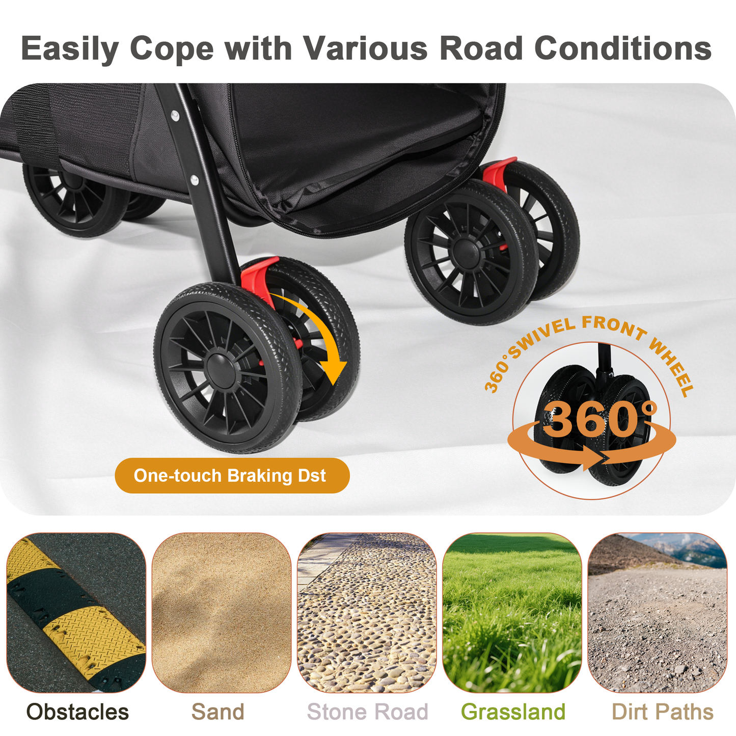 Pet Stroller Foldable 4-Wheel Design with Breathable Mesh