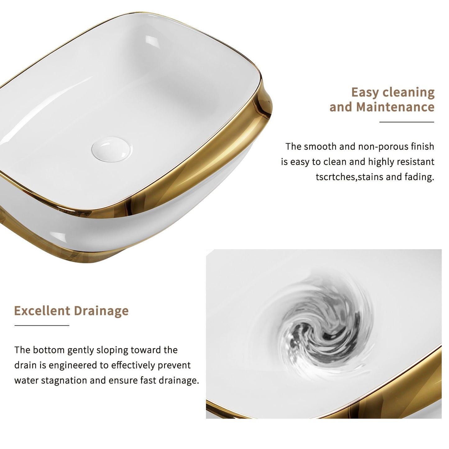 Vessel Sink Above Counter Vanity Basin - Gold / White / Milk White