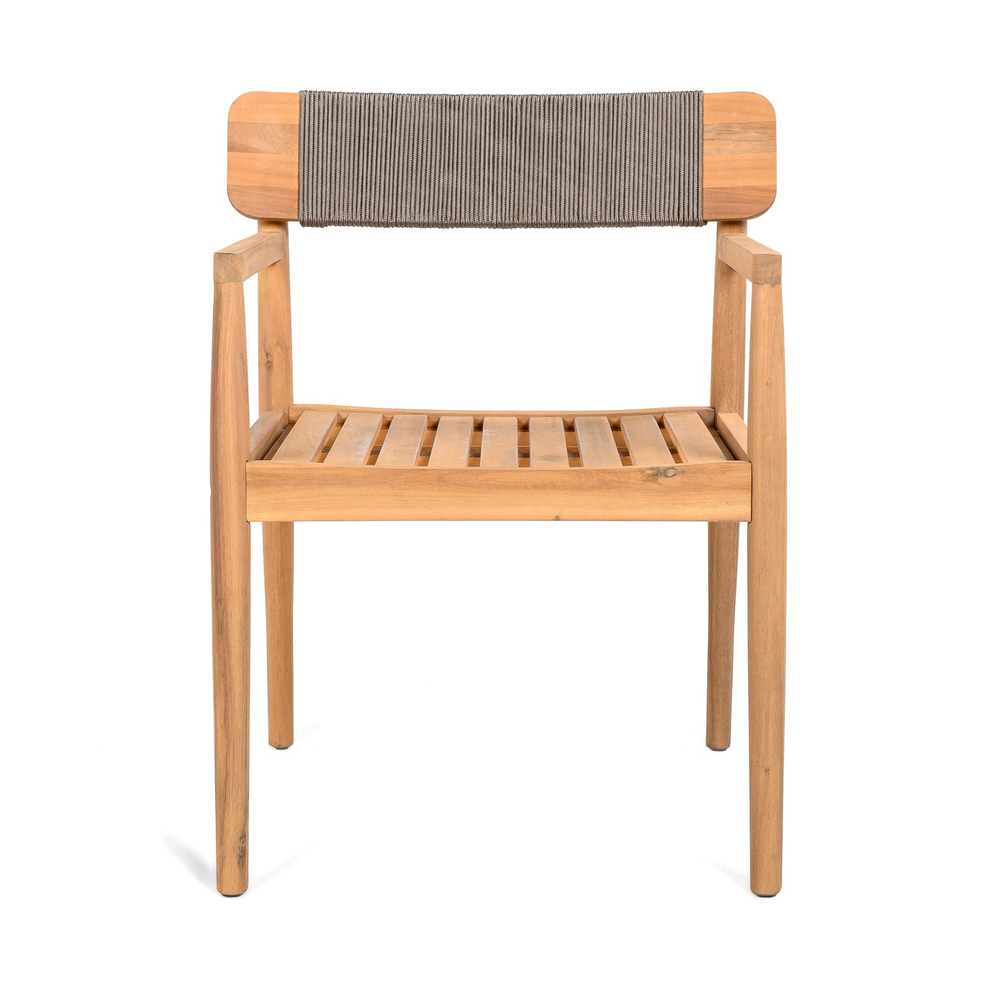Creative Braided Acacia Wood Outdoor Dining Chairs with Armrests