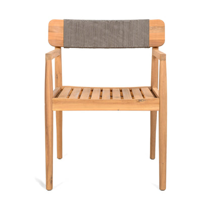 Creative Braided Acacia Wood Outdoor Dining Chairs with Armrests