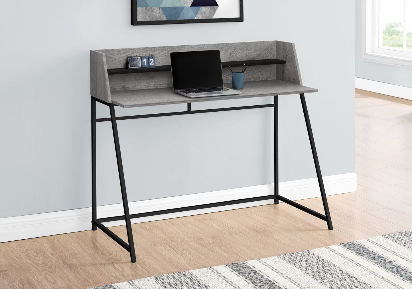 Computer Desk for Home Office with Marble Look and Storage Shelves