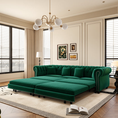 Chesterfield 3-in-1 Pull-Out Sofa Bed - Green