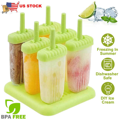 6Pcs Popsicle Molds Reusable Ice Cream DIY Ice Pop Maker Ice Bar Maker Plastic Popsicle Mold For Homemade Iced Snacks