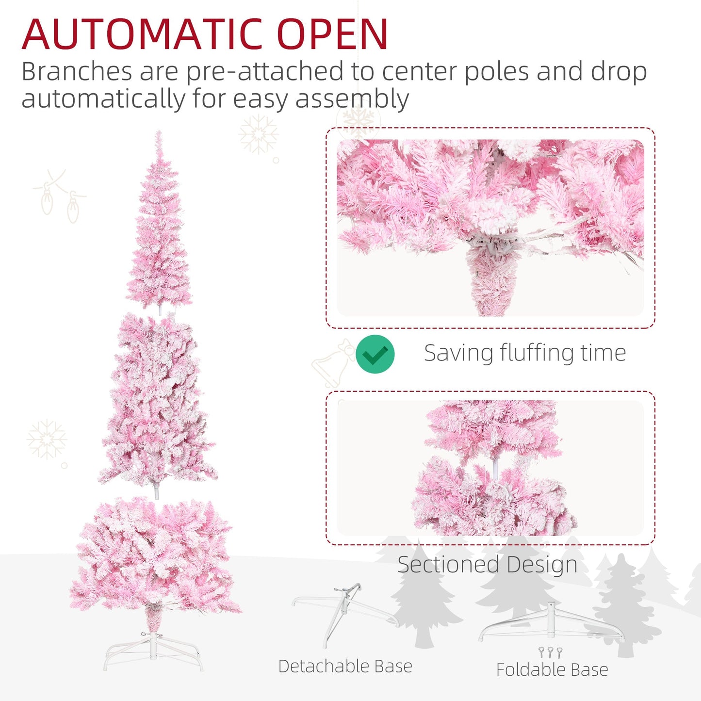 Homcom 7.5ft Prelit Snow Flocked Artificial Christmas Tree