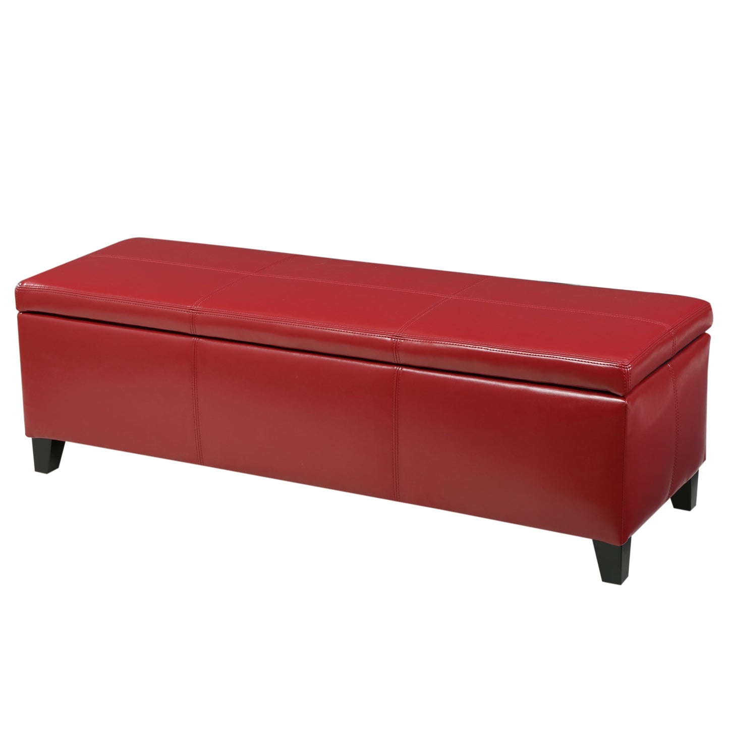Upholstered PU Leather Storage Ottoman, Solid Wooden Legs