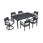 Outdoor Modern Dining Set, Chairs Sunbrella Cushioned And Dining Table With Umbrella Hole