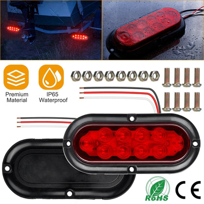 2Pcs Oval LED Brake Light 10LEDs Lamp Stop Turn Tail Light IP65 Waterproof Oval Red Trailer Tail Light for Trunk Jeep RV etc.