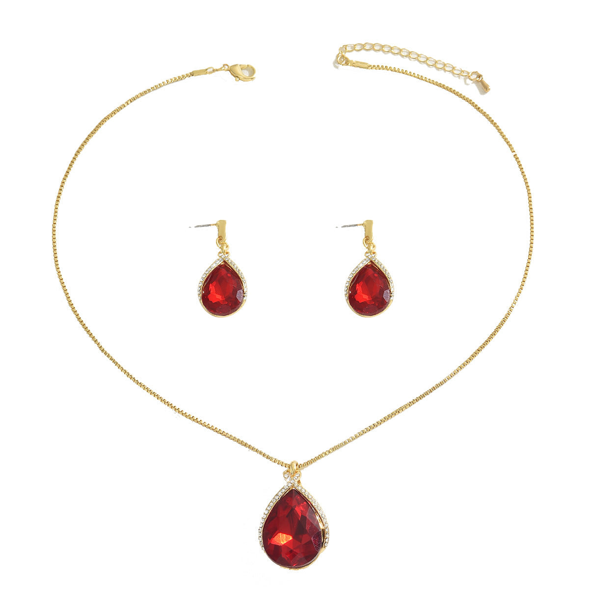 Ins Sweet Japanese Korean Women Jewelry Set, Niche Water Drop Dangle Earrings & Clavicle Chain, Geometric Design Inlaid Clear Synthetic Crystals
