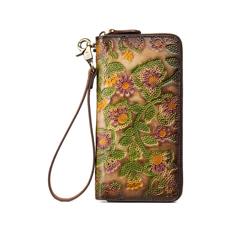 Womens Embossed Distressed Large-Capacity Vintage Wallet