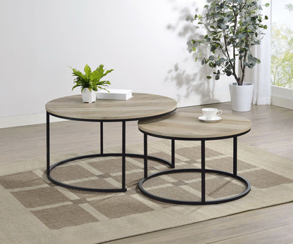 Lainey 2-piece Round Nesting Coffee Table Distressed Pine