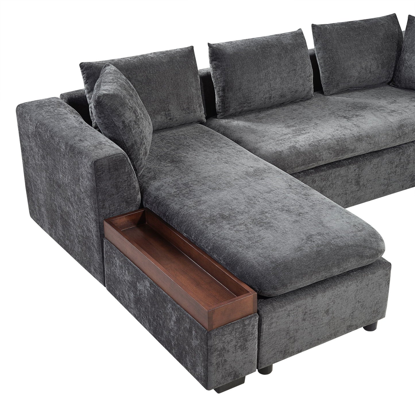 Modern L Shaped Sectional Sofa With Upholstery And Wooden Storage