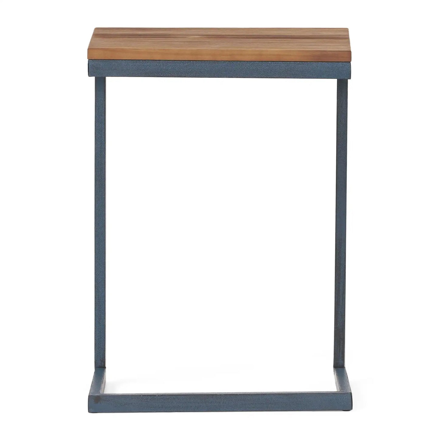 C Shaped End Table With Iron Base And Fir Wood Top