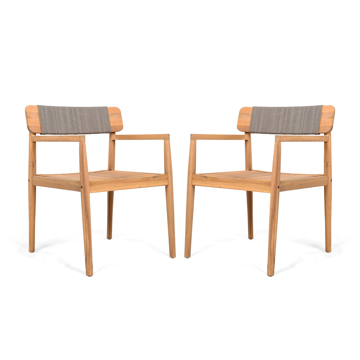 Creative Braided Acacia Wood Outdoor Dining Chairs with Armrests