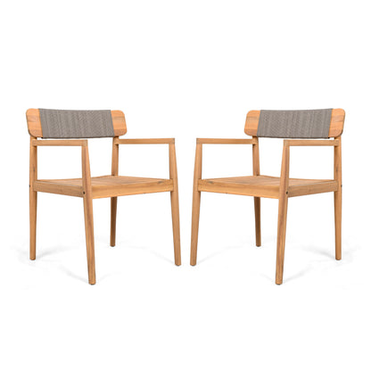 Creative Braided Acacia Wood Outdoor Dining Chairs with Armrests