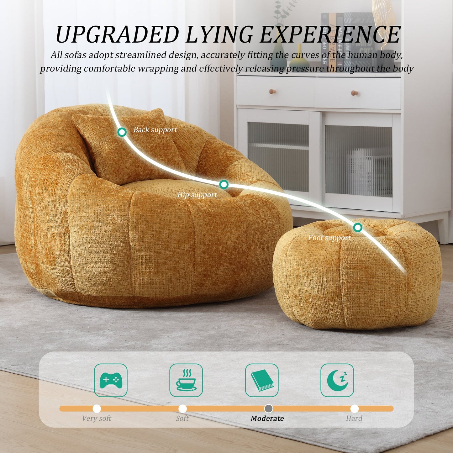 UNITED WE WIN Modern Bean Bag Chairs with Ottoman