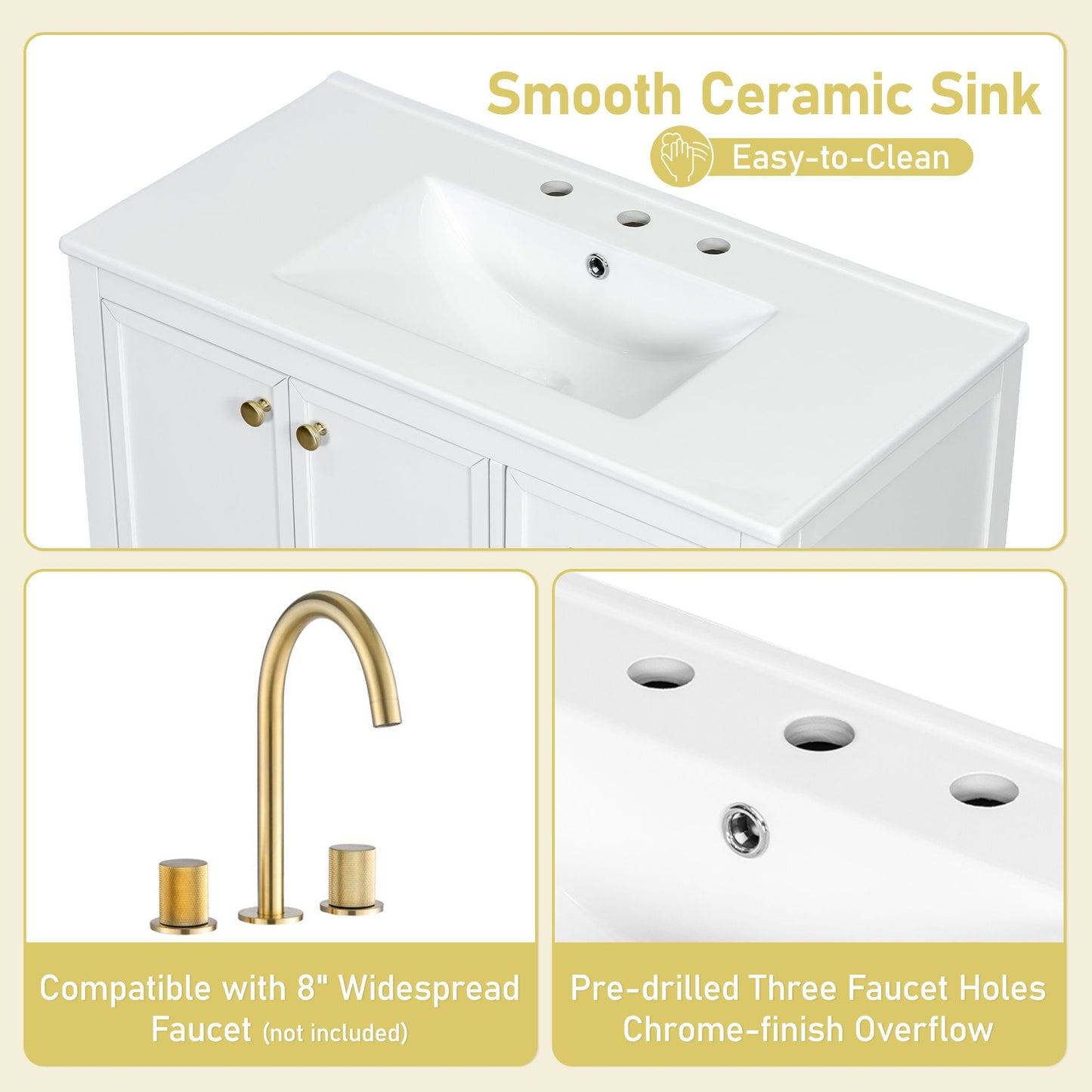 Elegant Vintage Bathroom Vanity With Sink and Soft Closing Drawers