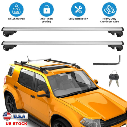 Car Roof Rack Cross Bars Aluminum Cargo Carrier Rooftop Crossbars Luggage Roof Rack Bar with 176lbs Max Load Fits Most Vehicles with Existing Raised S