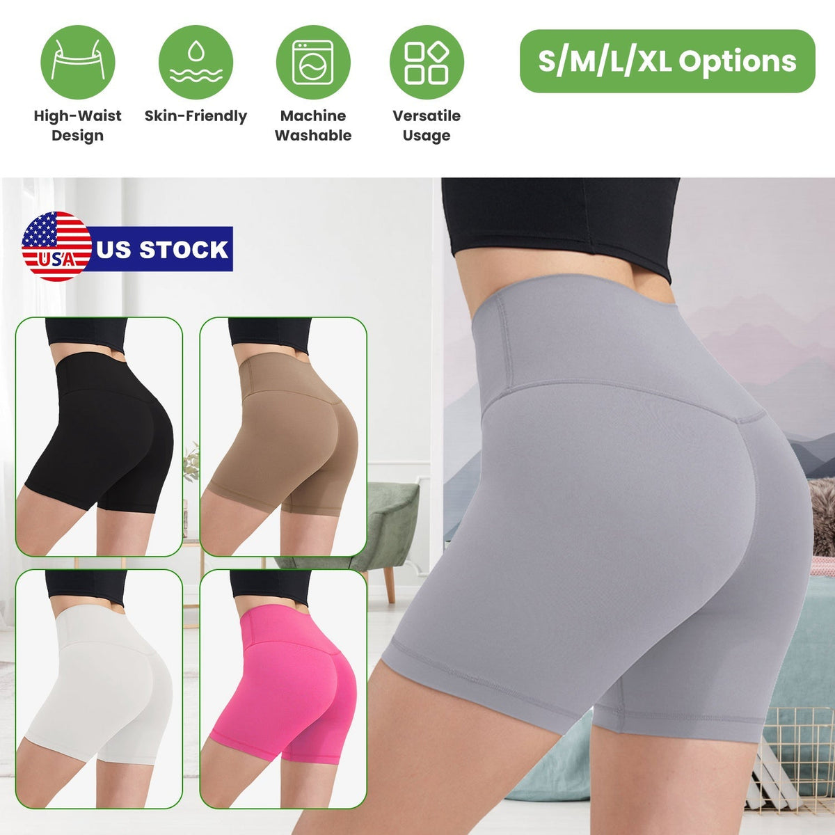 Women\'s High Waist Biker Shorts Tummy Control Pants Athletic Leggings Spandex Booty Shorts with 6.3In Inseam No Front Seam for Workout Yoga Running V