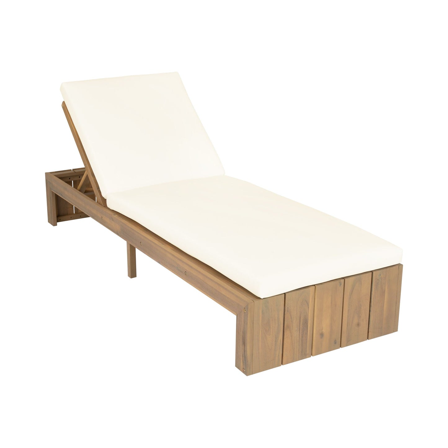 Adjustable Outdoor Chaise Lounge Patio Recliner - Beige / Light Teak