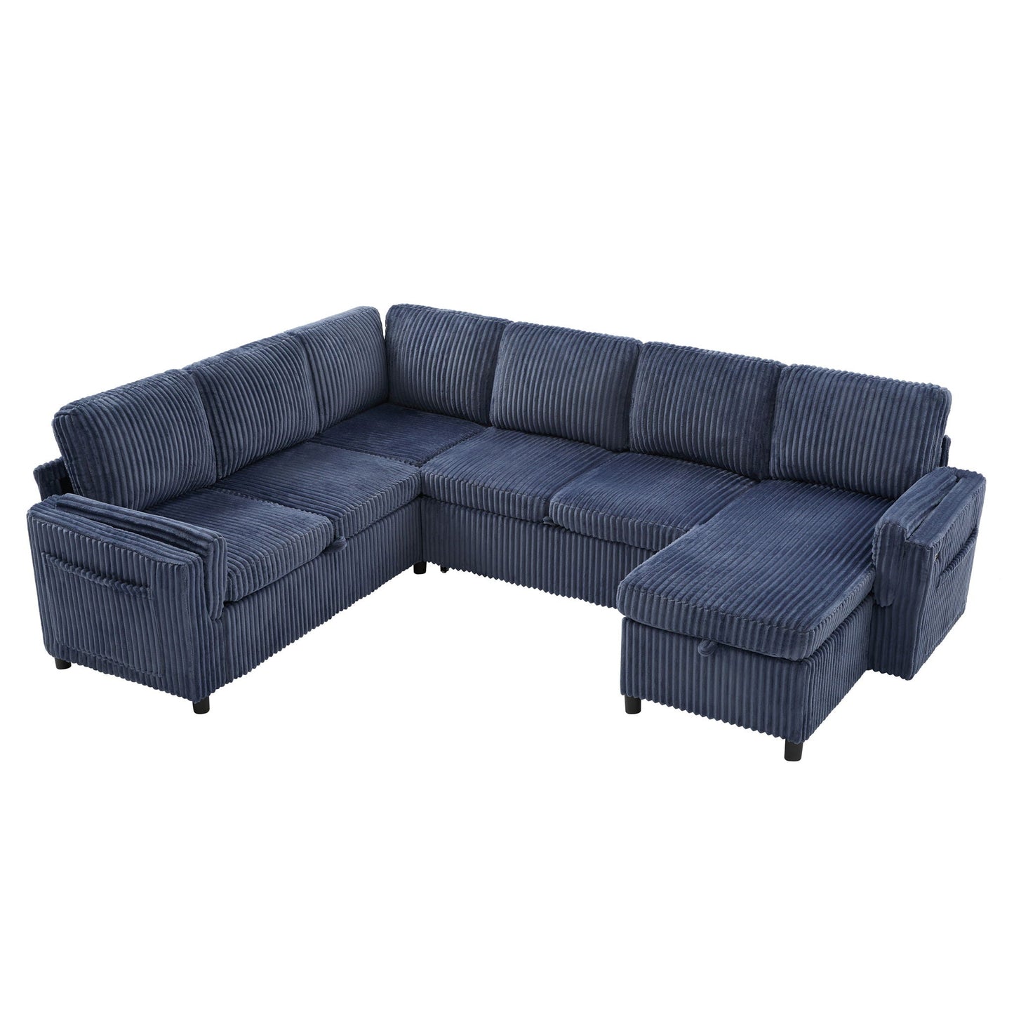 Convertible U-Shaped Sectional Sofa Bed With USB Ports And Storage