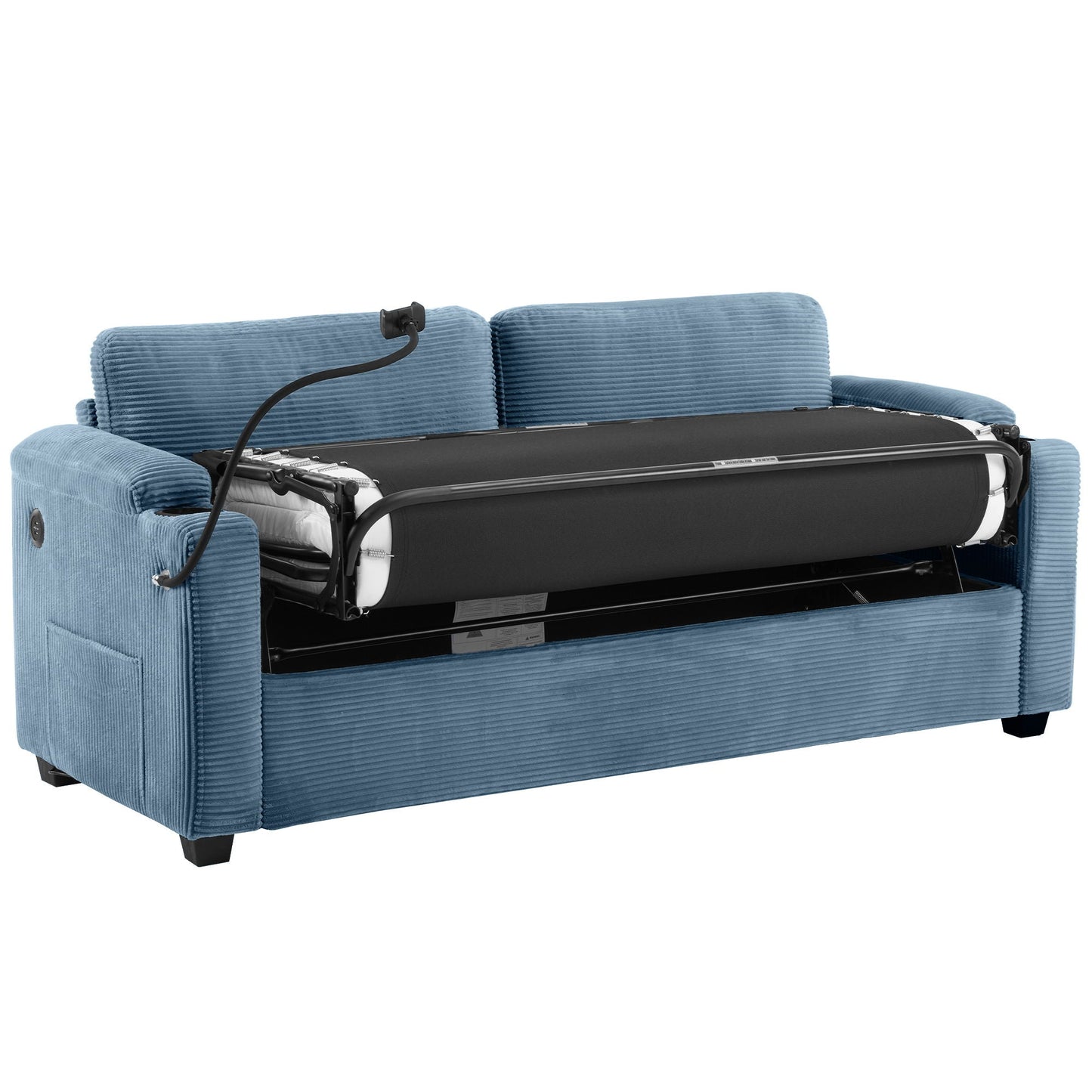 Sleeper Sofa Loveseat Sofa With Full Size Mattress, 2 USB Ports, 2 Cup Holders, 2 Side Pockets And Phone Holder