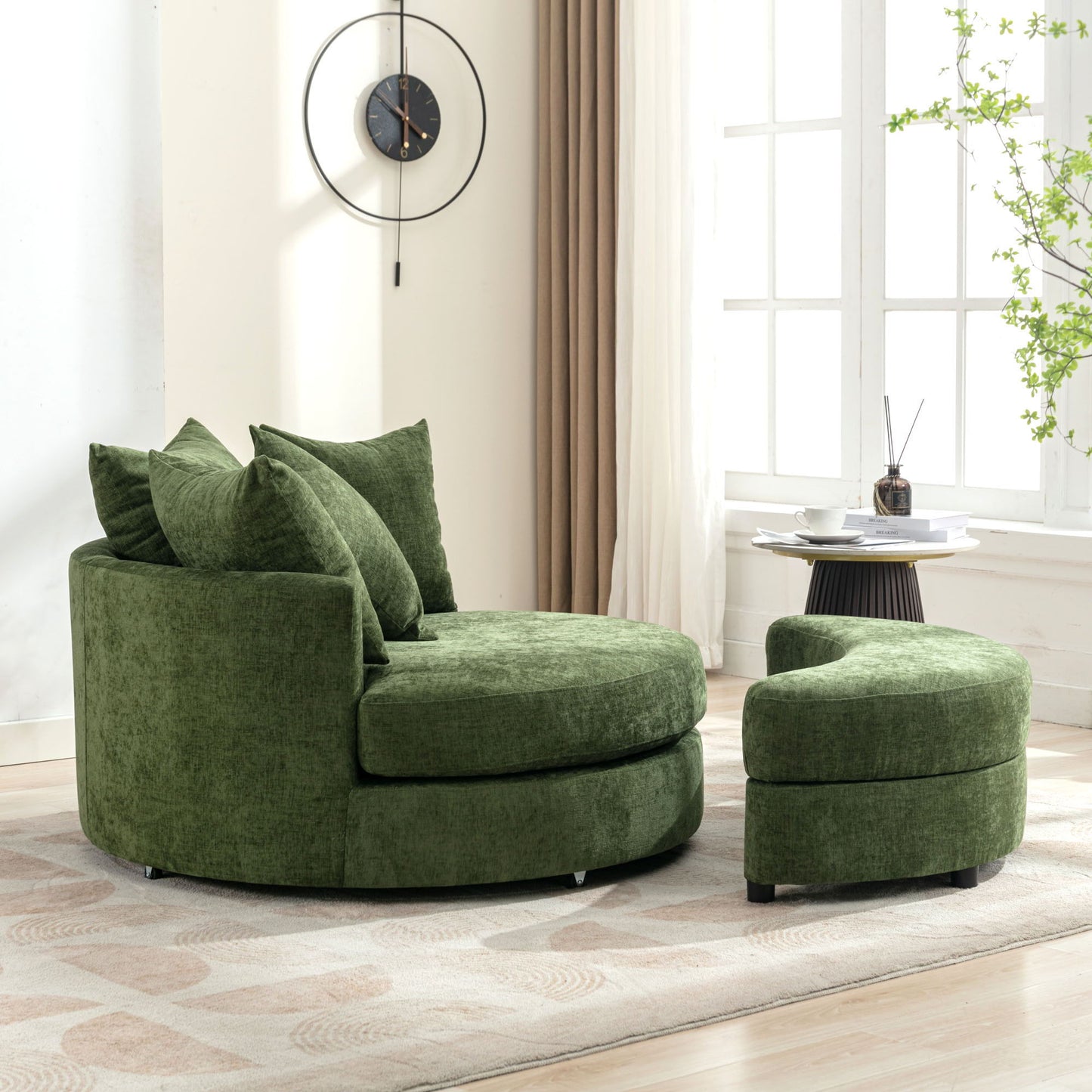 360° Swivel Accent Barrel Chair With Storage Ottoman & 4 Pillows, Modern Leisure Chair Round Accent For Living Room
