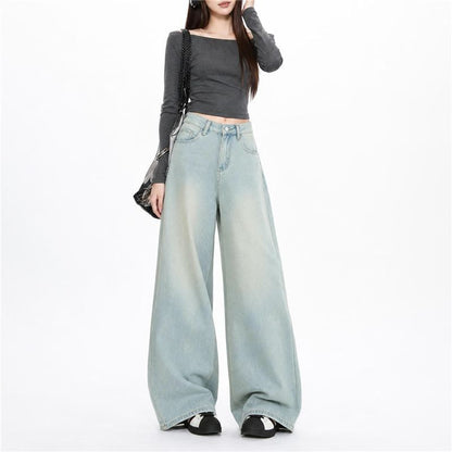 Loose And Comfortable Jeansstructured Slimming And With A Smooth Flowing Wide-leg Cut