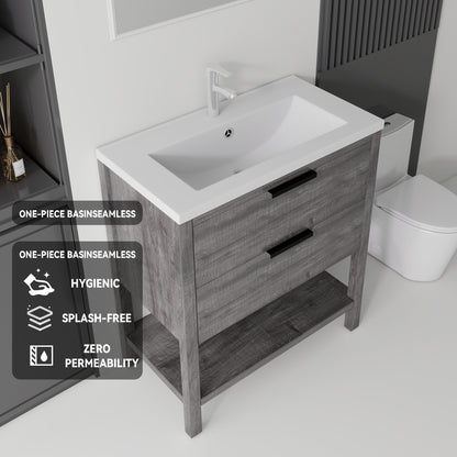36 Inch Freestanding Bathroom Vanity with Sink, Soft-Close Drawer, Ceramic Sink, Plywood