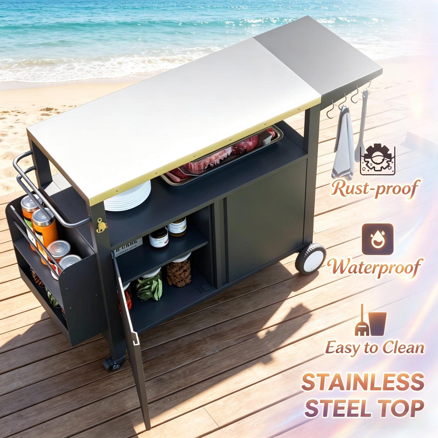 Convenient Kitchen Island, Movable Grill Cart Table, Oven Table, Versatile Bar Cart