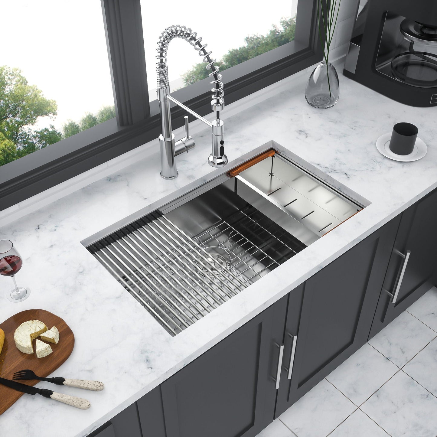 Single Bowl Undermount Workstation Kitchen Sink with Accessories