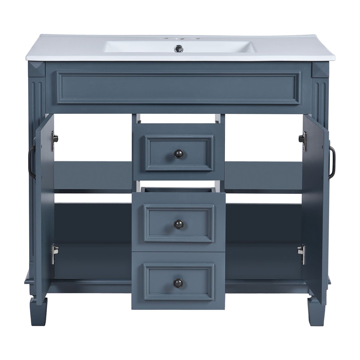 36" Bathroom Vanity With Ceramic Sink and Soft-Close Doors - Blue