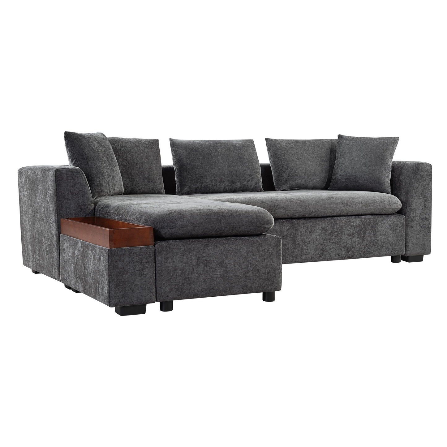 Modern L Shaped Sectional Sofa With Upholstery And Wooden Storage