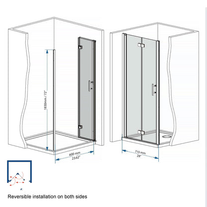 29-28" x 72" Bifold Shower Door, 1/4" (6mm) Tempered Glass