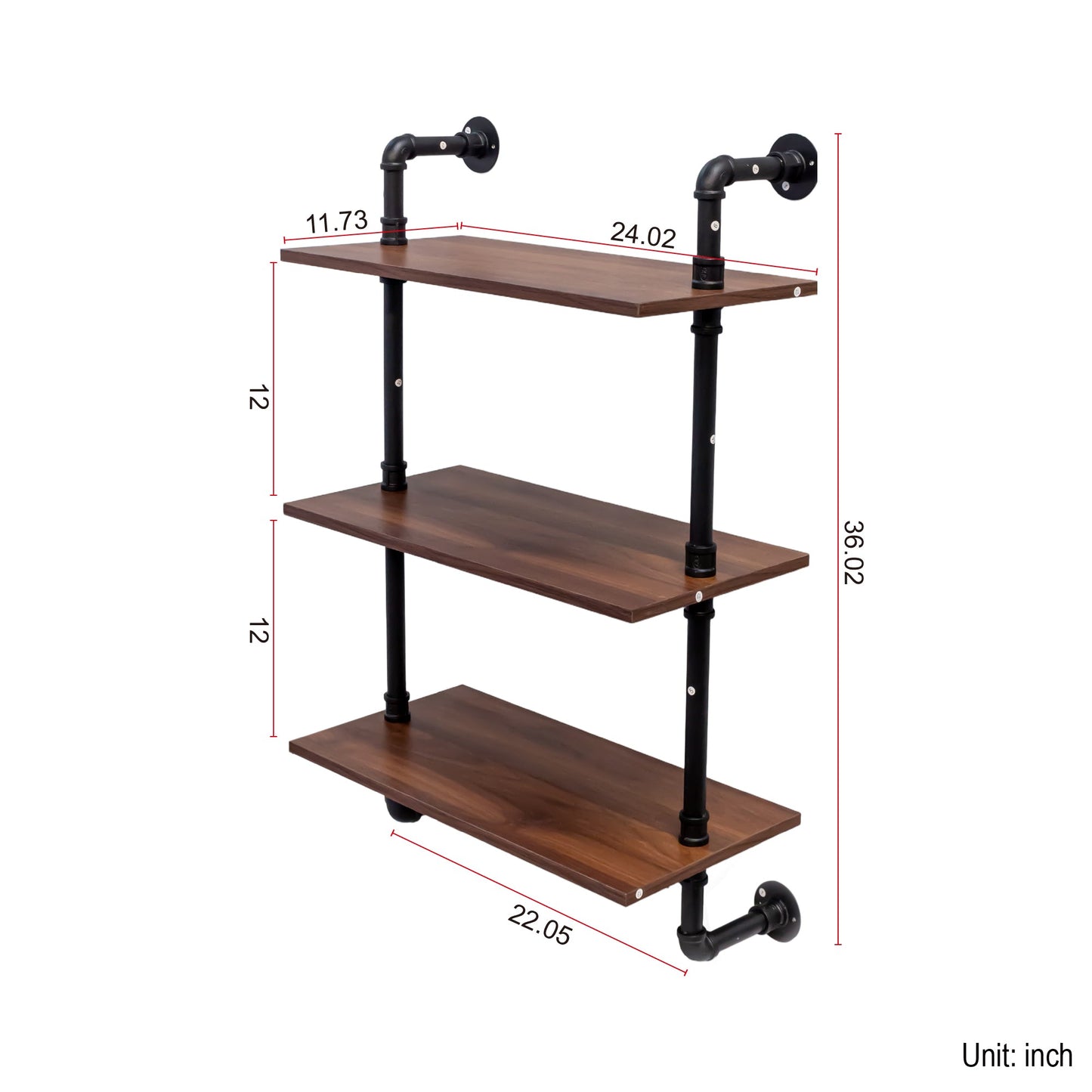 Industrial Pipe Shelf 3-Tier and 2-Tier Wall Mounted Shelves