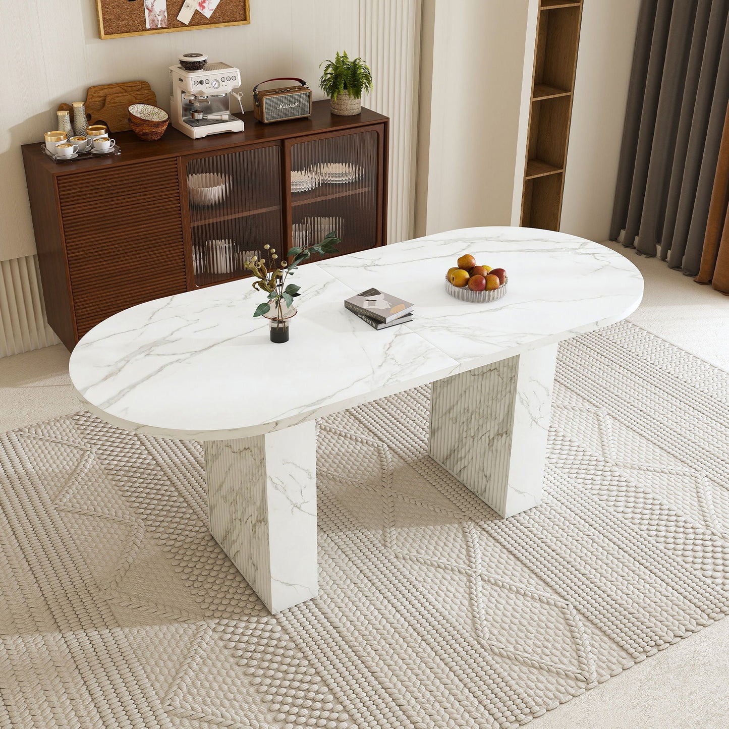 Oval Dining Table With Wood Strip Base