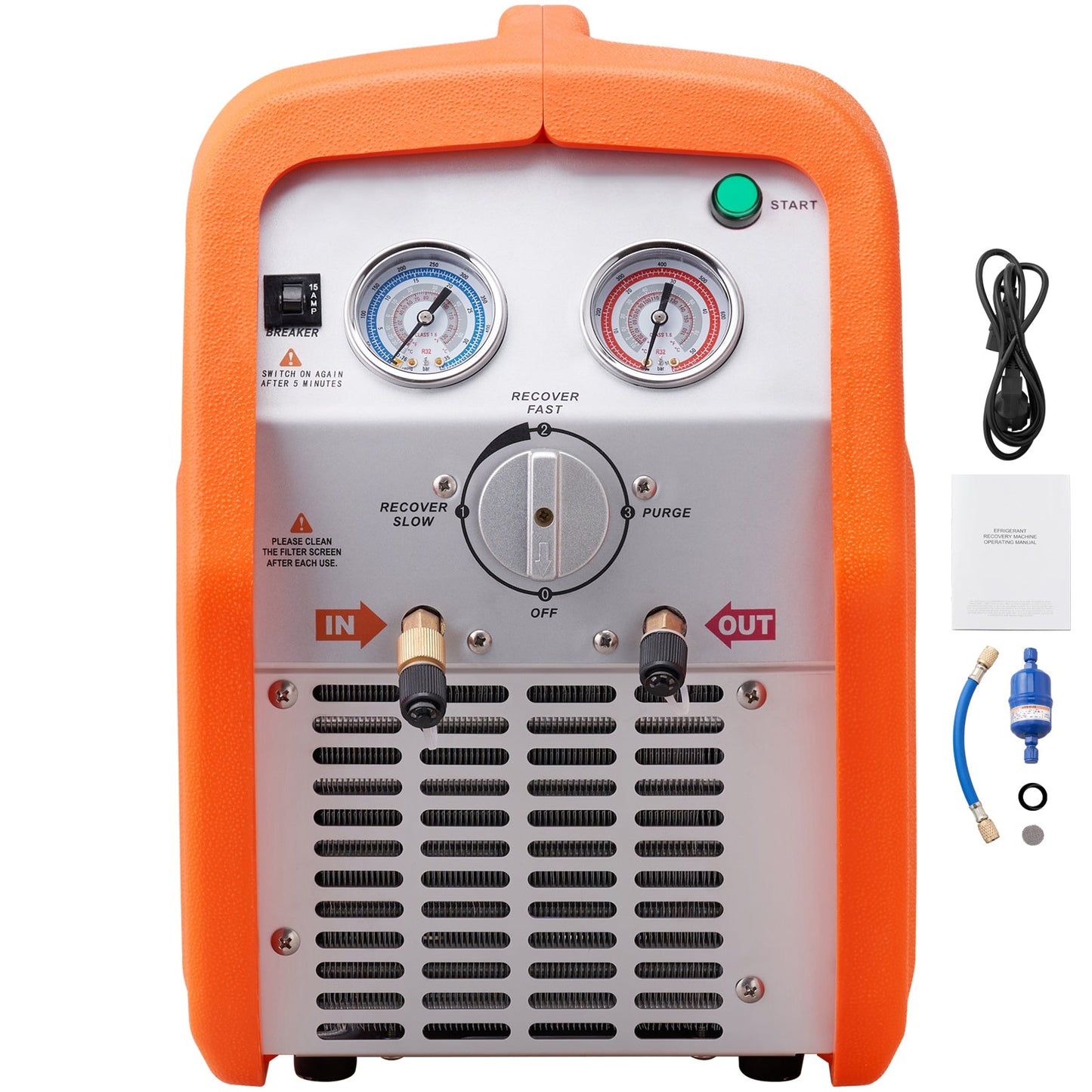 1 HP Refrigerant Recovery Machine - Dual Cylinder Portable AC Recovery