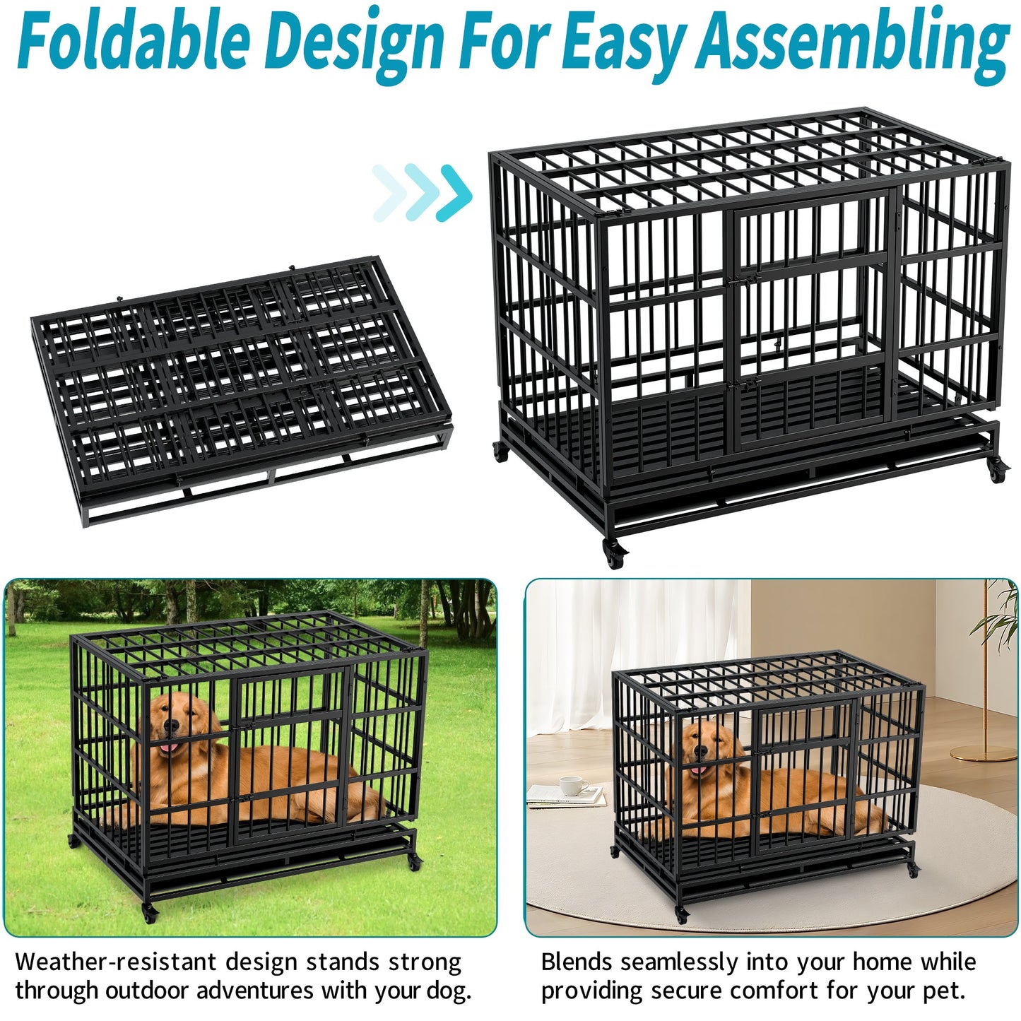 48 Inch Heavy Duty Indestructible Dog Crate with Wheels