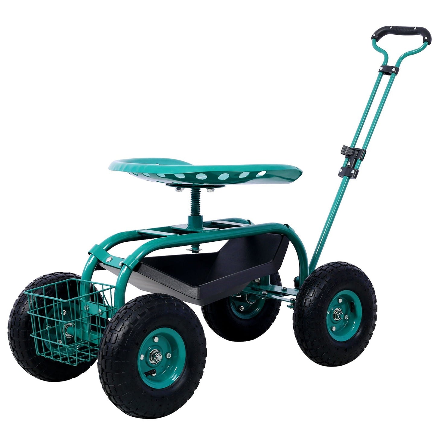 Rolling Garden Scooter Cart With 360° Swivel Seat And Tool Tray