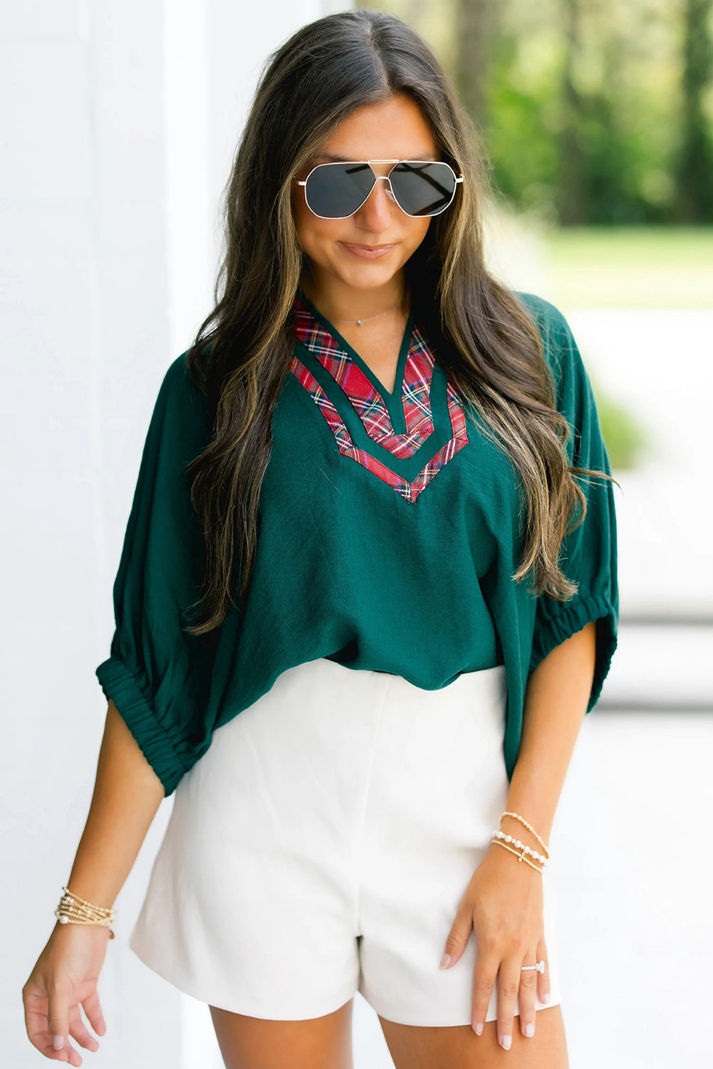 Janiyah Patchwork Half Sleeve Blouse