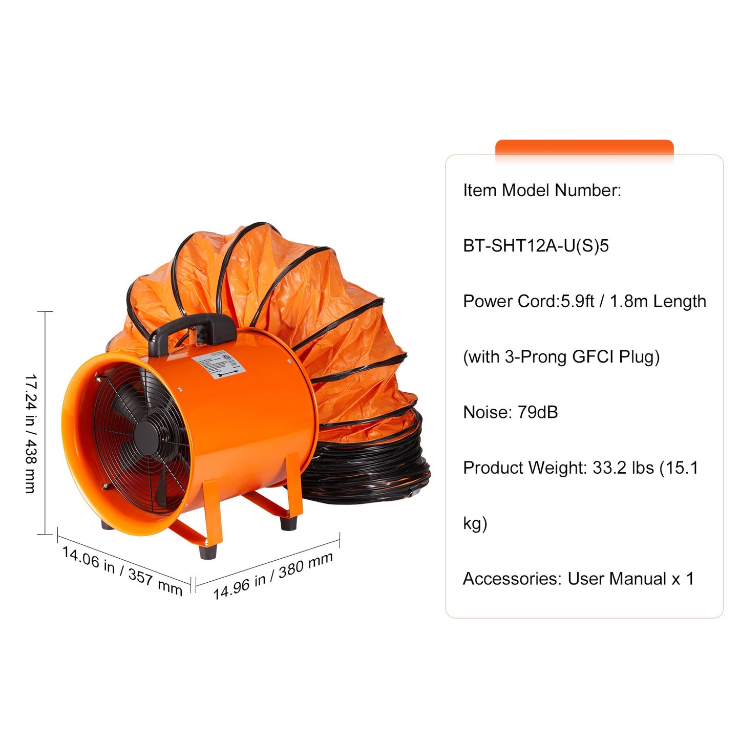 Portable Ventilator, 12 Inch Heavy Duty Cylinder Fan