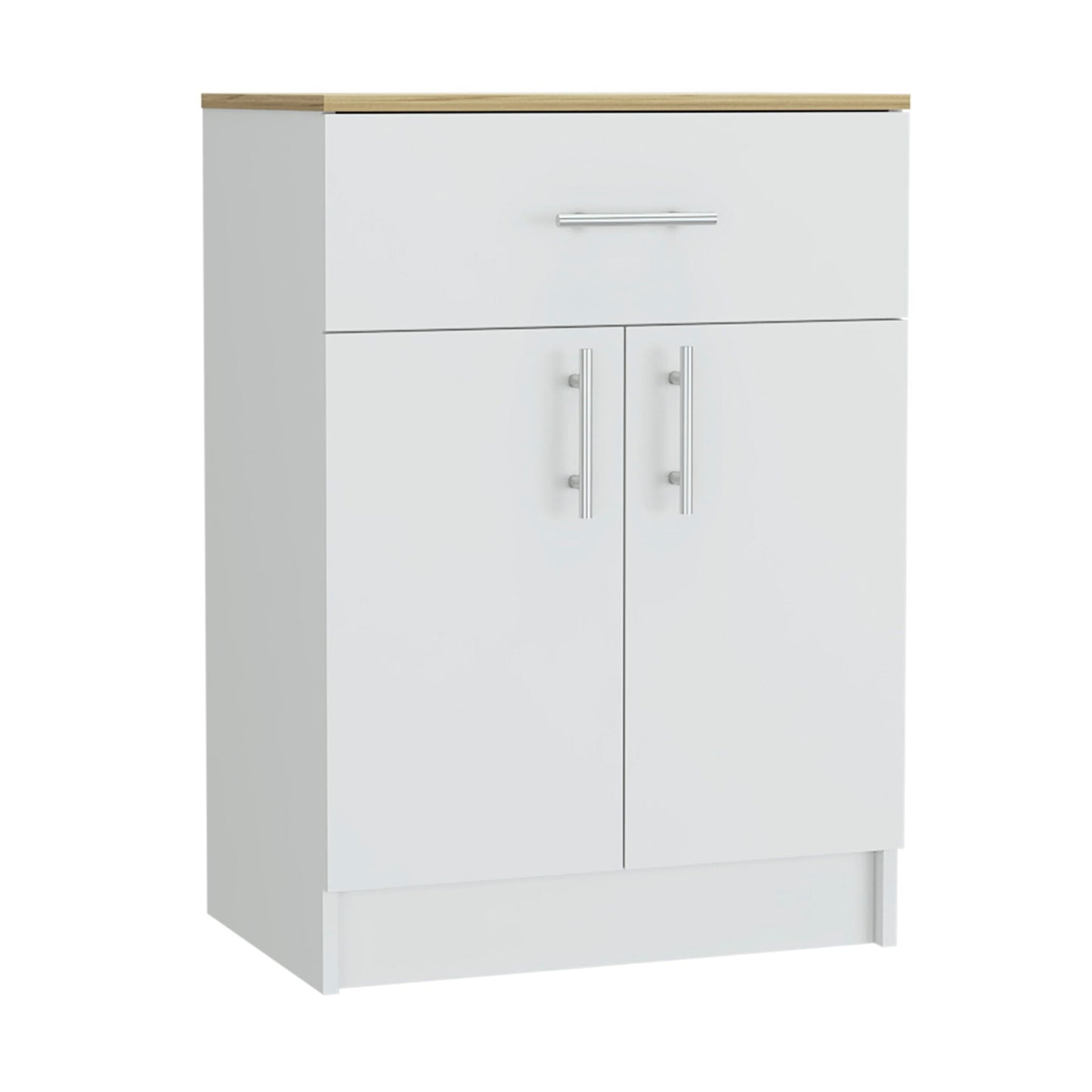 Pantry Organizer Cabinet One Drawer, Two Interior Shelves, Two Doors - White / Light Oak